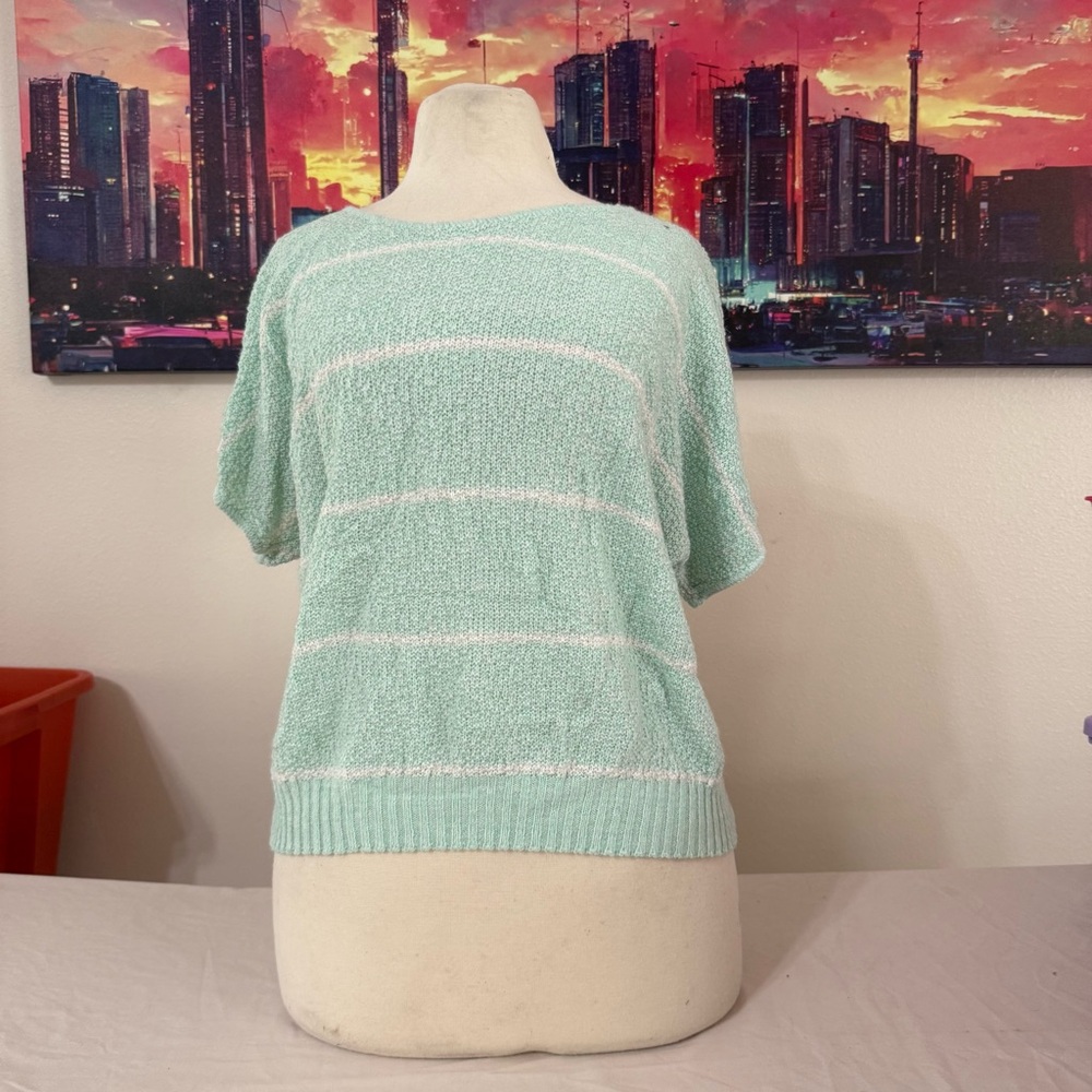 Women's Short Sleeve Mint Green Striped Top